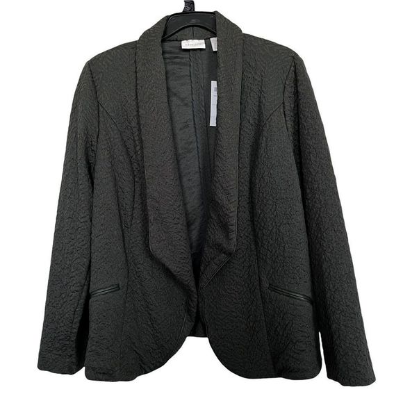 Chico’s Womens Sz 2(L) Drape Front Textured Jacket Long Sleeve NWT Evergreen - Picture 1 of 13